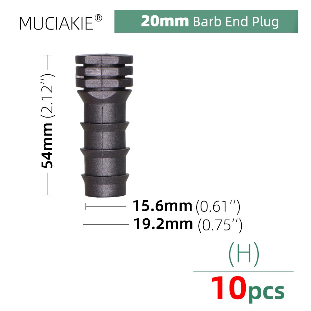 Drip Irrigation Water 16 20 25MM Barbed Connectors Tee Coupling Elbow Cap Plug End Kit 1/2 3/4&#39;&#39; Male Thread Tubing Hose Fitting: Hx10pcs