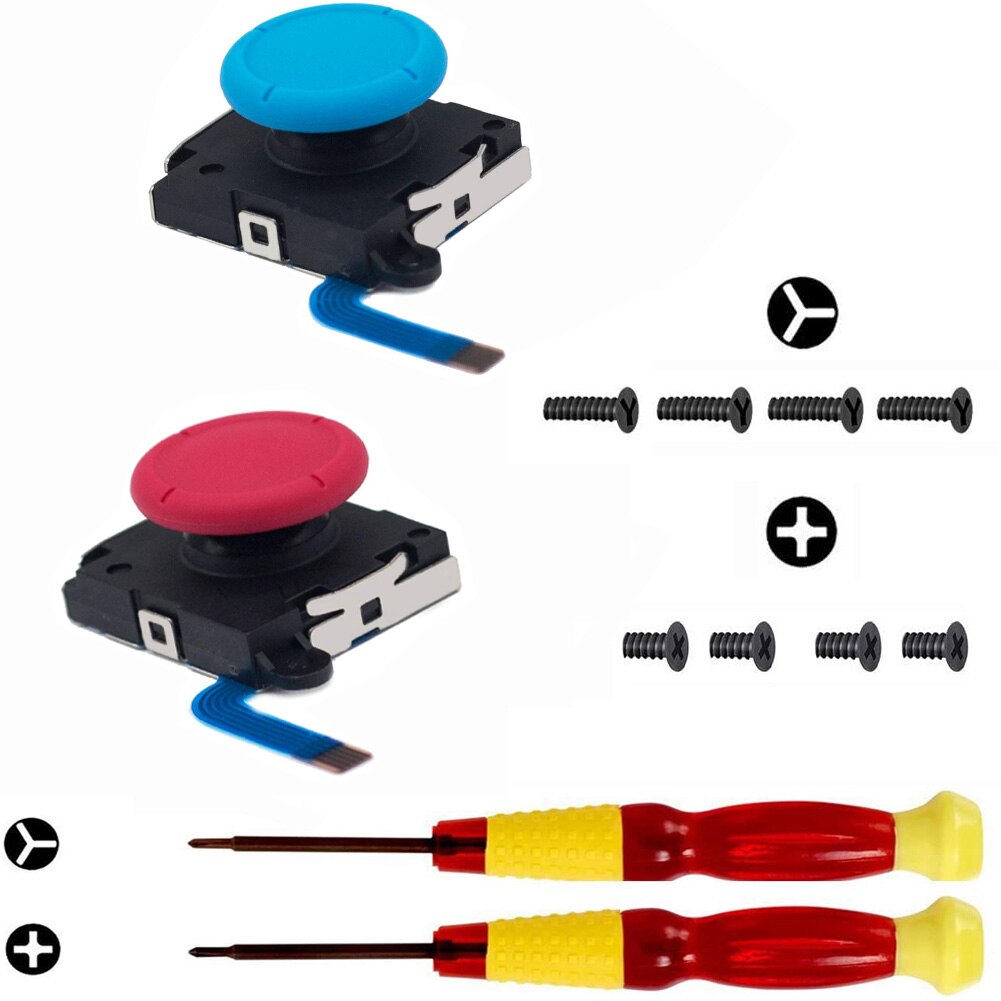 Joystick de remplacement pour Switch 3D, Joystick analogique pour contrôleur Joy-Con, outil de réparation de tournevis à trois ailes: Red Blue