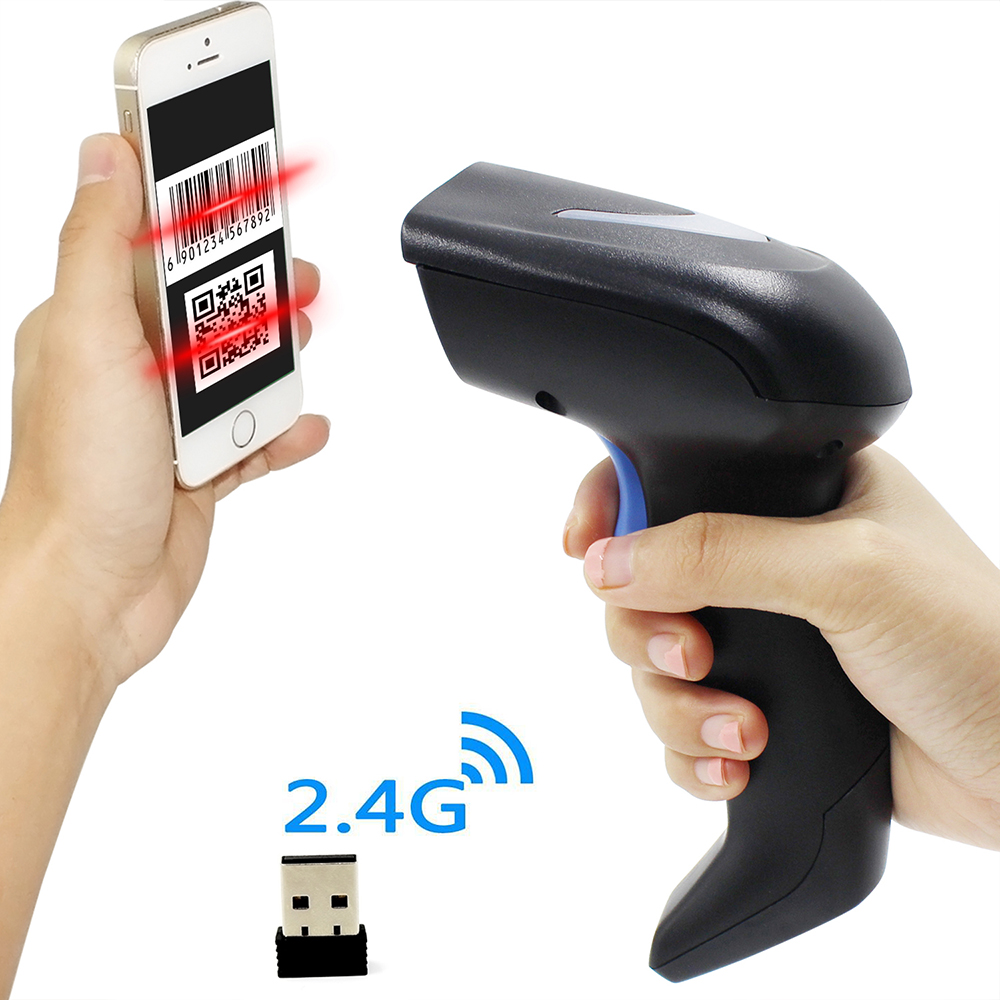 2D hanndheld usb 2.4 2.4g ワイヤレスバーコード、 qr コード、 PDF417 、データマトリックスワイヤレスバーコードリーダー usb