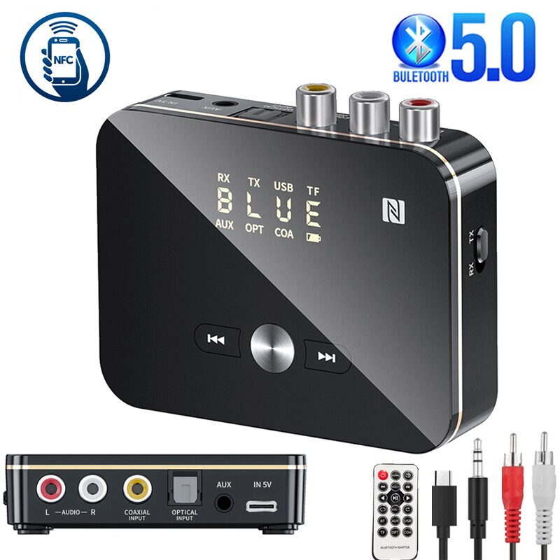 Trasmettore ricevore Audio Bluetooth 5.1 NFC 3.5mm AUX RCA adattatore musicale Stereo Wireless U Disk/lettore di schede TF con telecomando IR  44