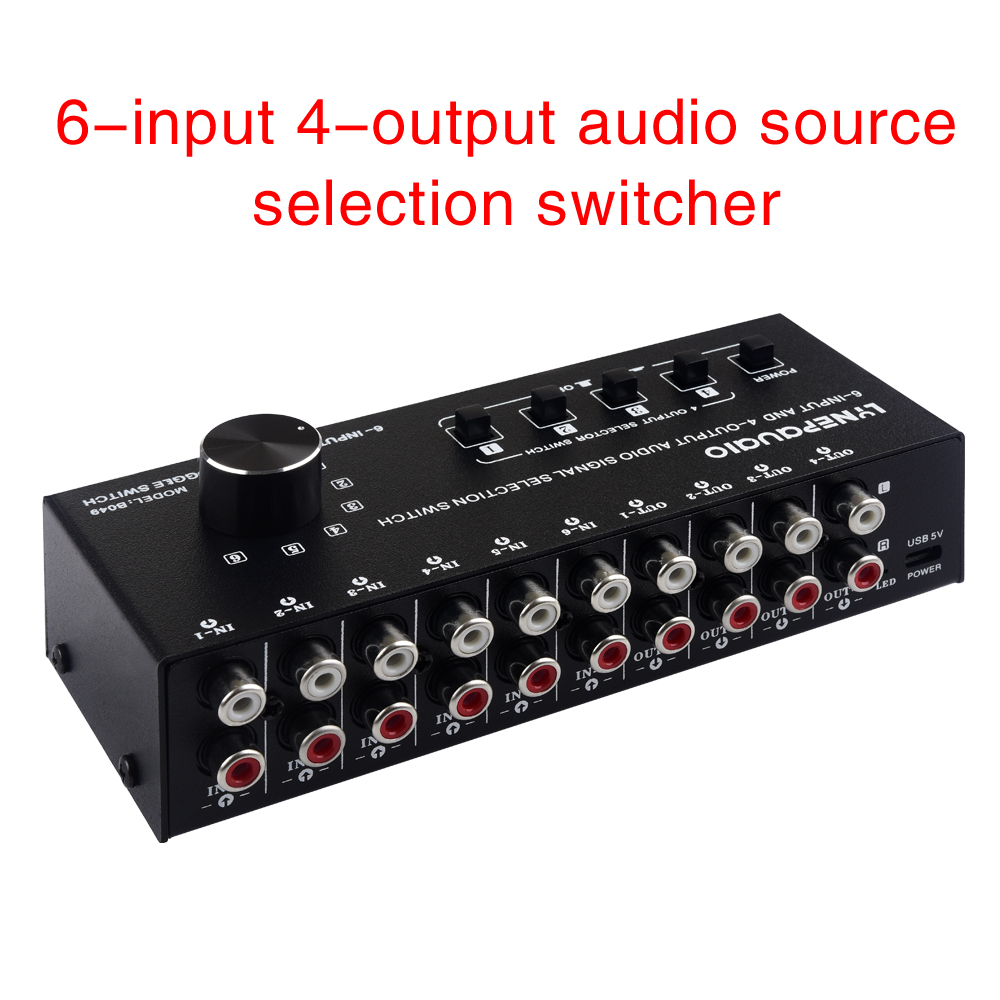 2025 neue 6-in 4-out audio signal switcher splitter audio quelle switcher ausgang schalter steuerung kann gleichzeitig ausgang