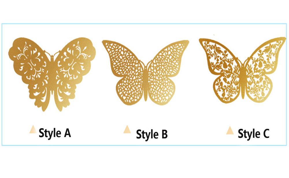 12 unids/lote de calcomanías de mariposa 3D doradas y plateadas para pared, calcomanías artísticas para el hogar, pegatinas para pared, decoraciones para exhibición de mariposas para fiestas y