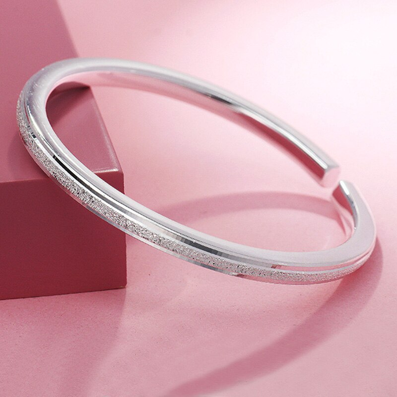 KOFSAC 925 Sterling Silver Bangle For Women Party Jewelry Open Size Matte Square Bangles Lady Wedding Accessories