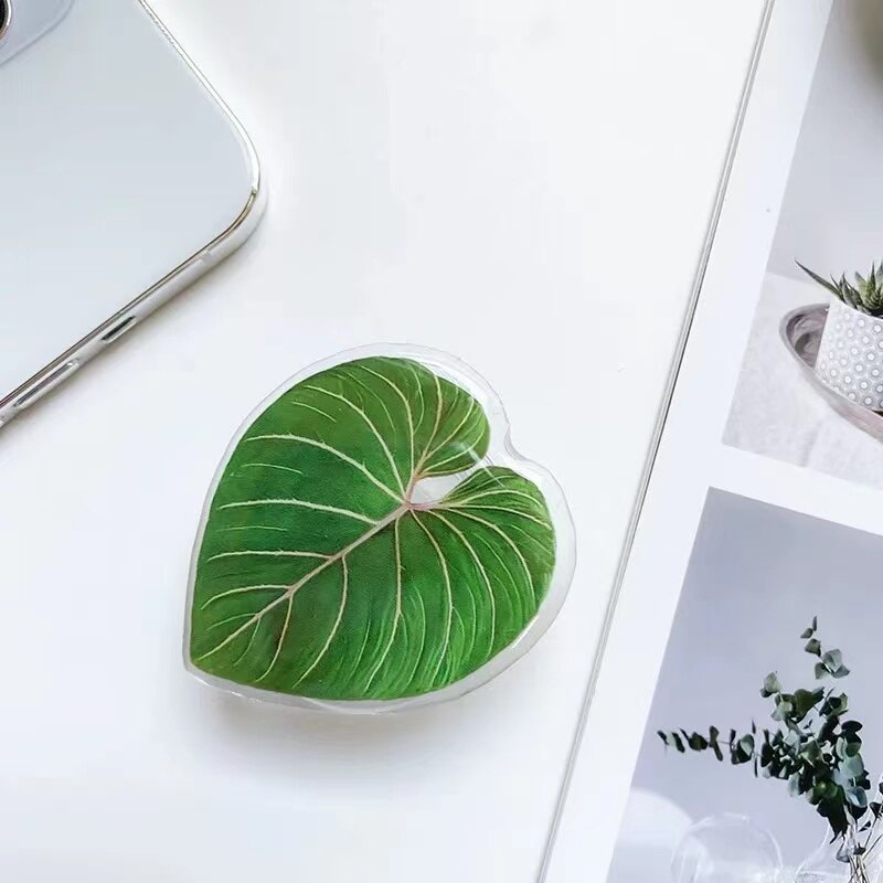 Cute Green Plants Leaves Universal Phone Holder Griptok Support For iPhone Grip Tok Folding Finger Stand Socket: Orange