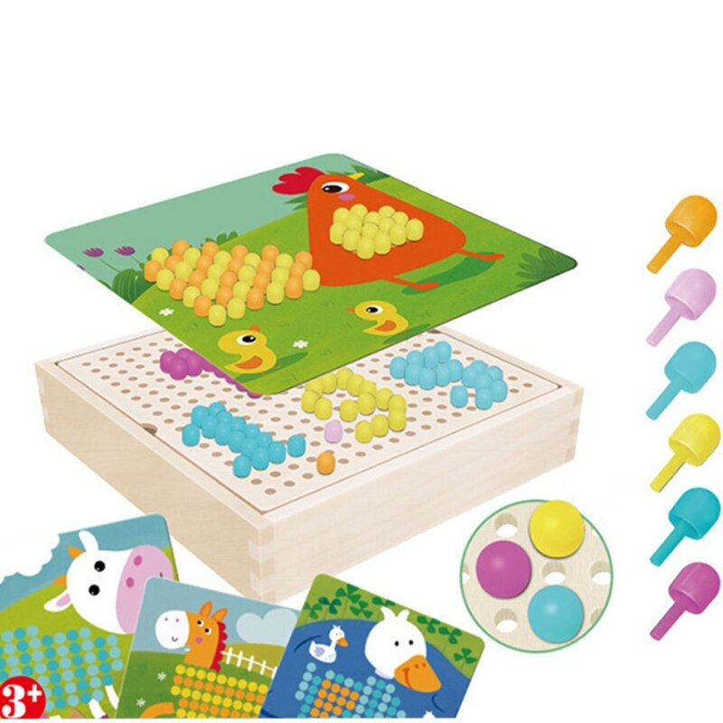 Jeu de Puzzle Intelligent 3D avec clous en forme de champignon, avec boîte de rangement en bois, planche de cheville en mosaïque, Puzzle pour enfants, jouets éducatifs de bricolage, 240 pièces: 1