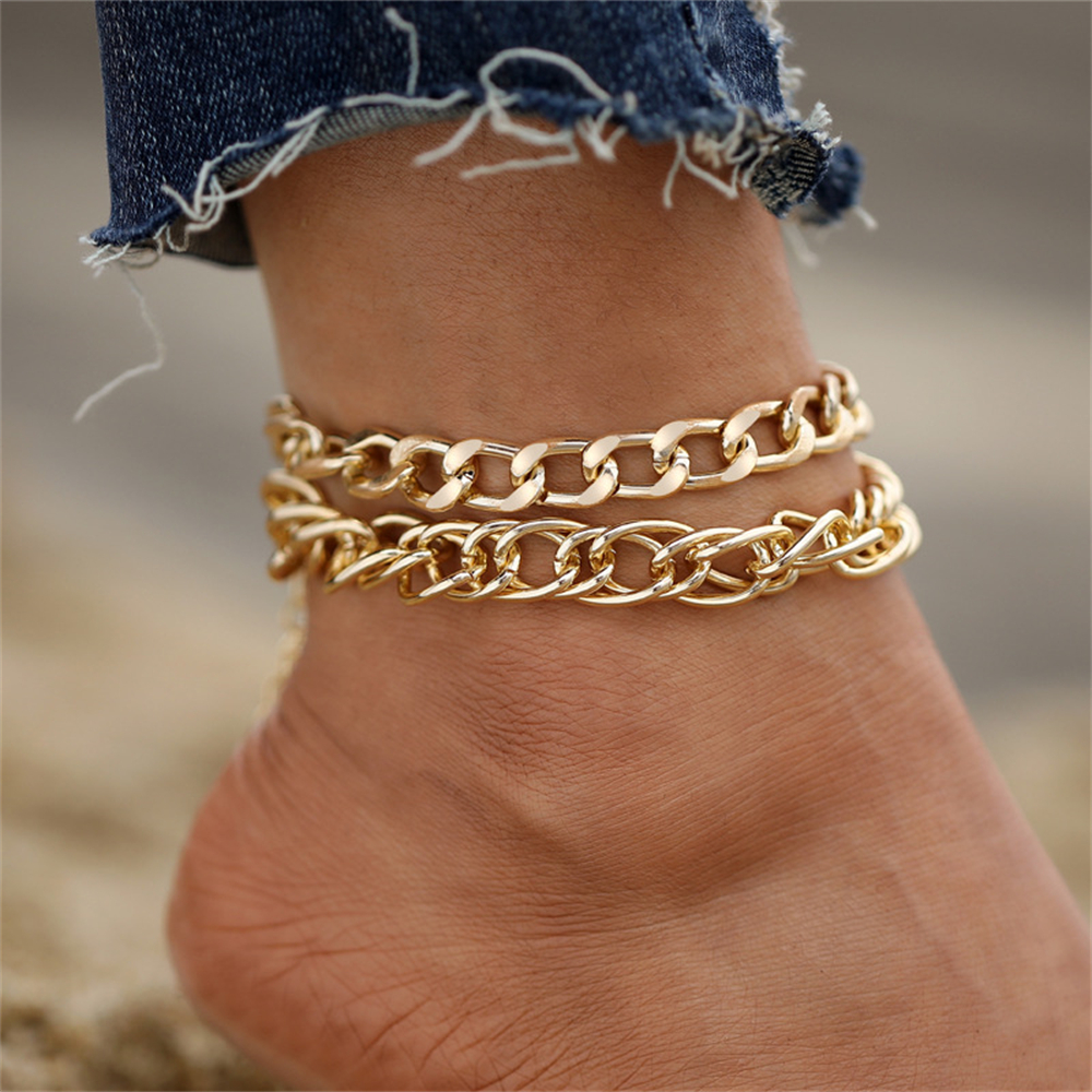 Vintage Simple Link Chain Armbanden Voor Vrouwen Meisje Gouden Ketting Enkelband Set Bohemian Been Enkel Enkelbandje Armband Zomer Strand Sieraden: 02