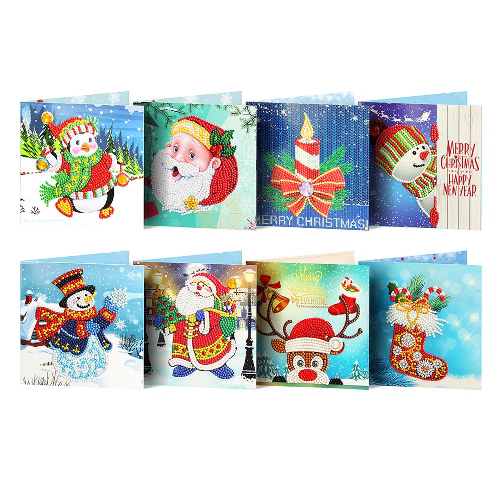 5D Diy Speciale Vormige Diamant Schilderen Kaart Kerst Xmas Verjaardag Festival Card Kerstman Ansichtkaarten 4/8 /12 Pcs: 8pcs Xmas 04
