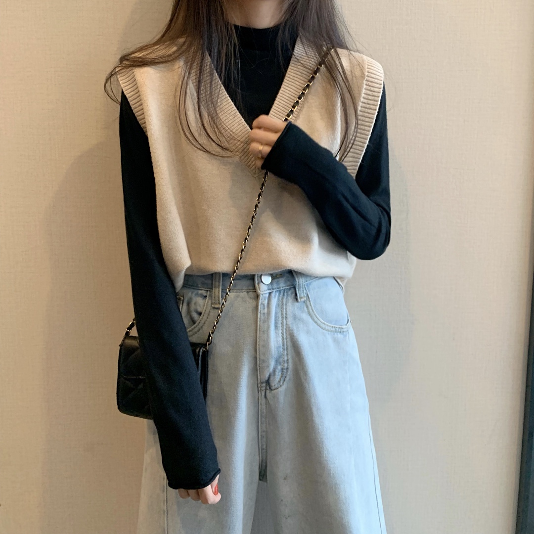 Colete feminino coreano estilo preppy, colete casual com decote em v, de malha, roupas de alta qualidade, primavera, 2020