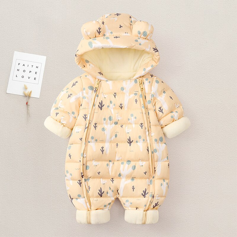 2021 macacão de bebê para baixo parkas outono inverno snowsuit além de veludo grosso quente infantil menino menina macacão 0-18m recém-nascido da criança casaco: Yellow / 12-18M 100