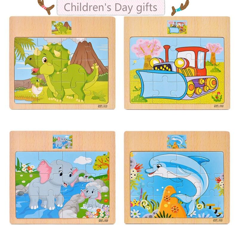 Baby Toys 17*15CM Kids Toy Wood Puzzle Wooden 3D Puzzle Jigsaw For Children Baby Cartoon Animal/Traffic Puzzles Educational Toys