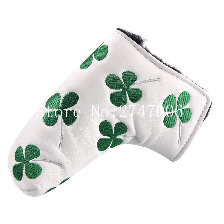 1pc golf hvid grøn firkløver golf blade stil putter hoveddæksel hovedbeklædning golfklub putter cover hvid sort: Hvid