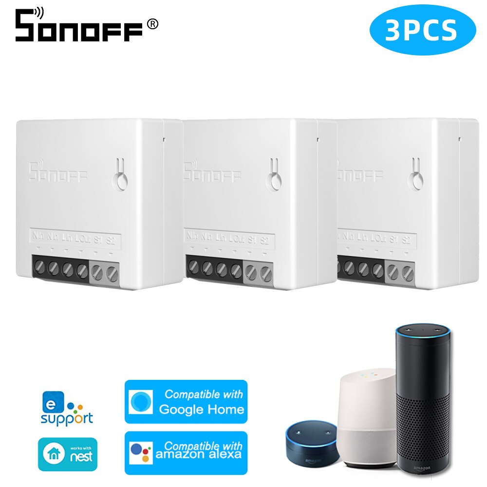 SONOFF-interruptor inteligente bidireccional Mini R2, módulo de relé con Wifi, Control remoto por voz, funciona con Alexa y Google Home: 3Pcs