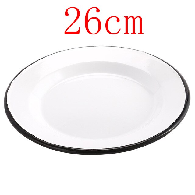 Emalje rund tallerken rund morgenmadsbakke mad frugt dessert tallerken snack opbevaring bakker køkken arrangør dekorativ tallerken bakke: 26cm