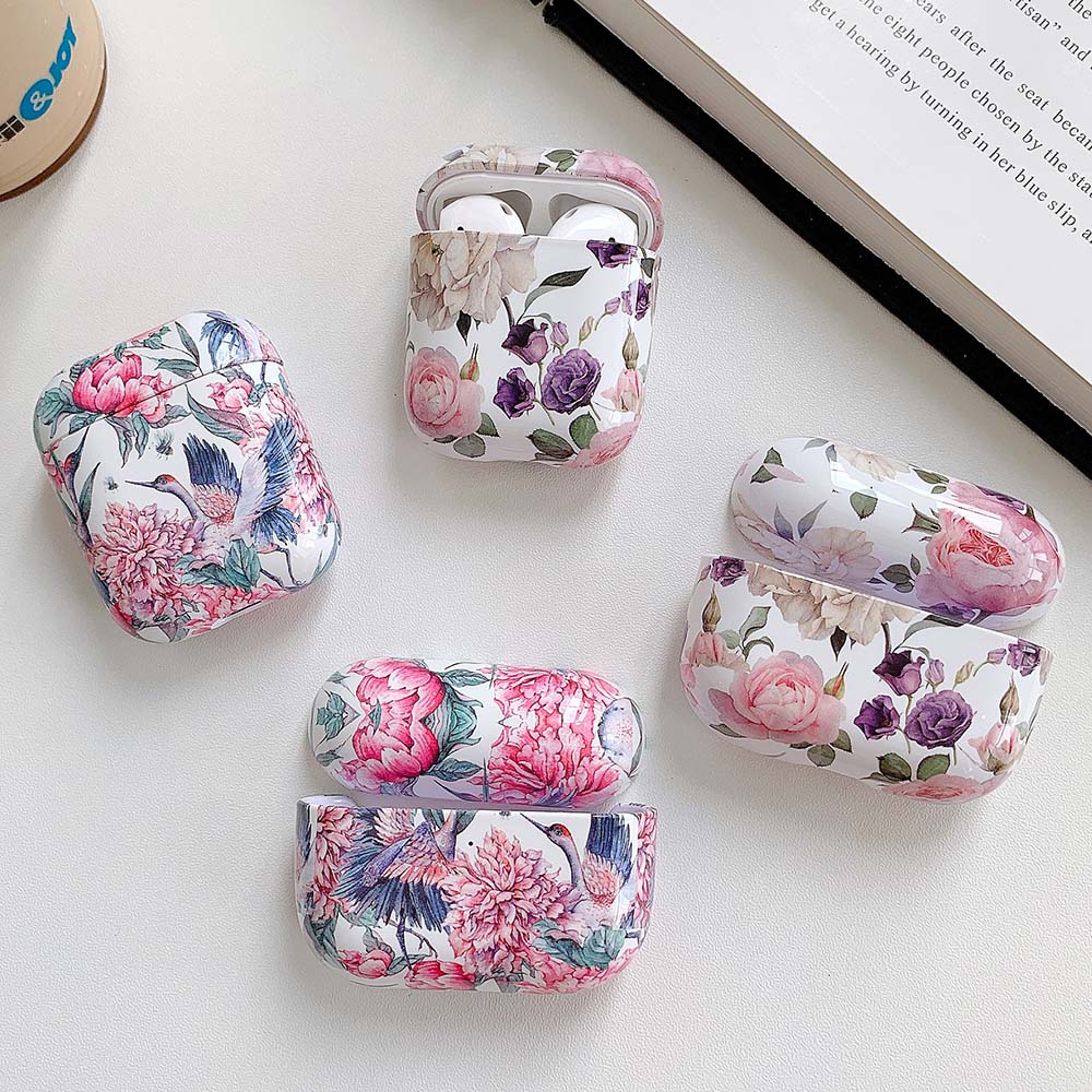 Kukkia kuuloke kotelo airpods 2 pro tapauksissa söpö värikäs vuosikerta kova pc sileä suojakotelo airpod 2 3 ilma palot tapaus