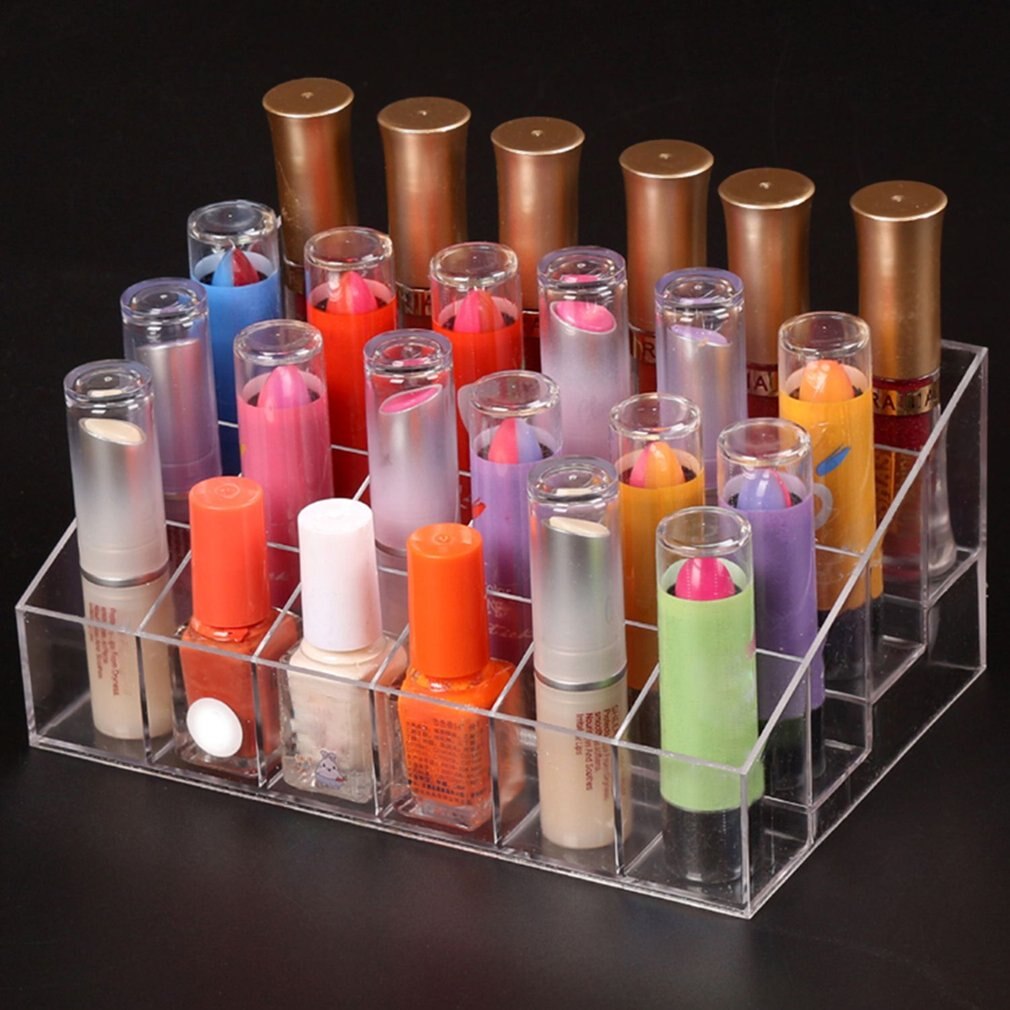24- grid acryl make-up organizer opbergdoos cosmetische lippenstift sieradendoos displaystandaard make-up tools kwastenhouder