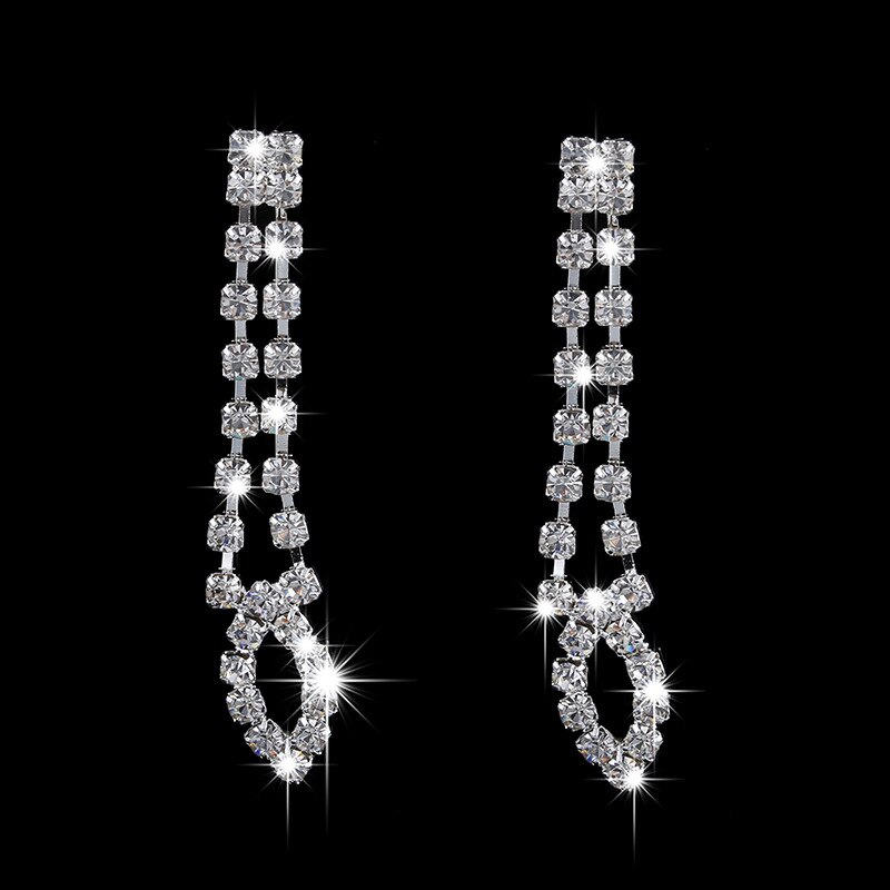 Trendy Female Crystal Flower Jewelry Set Charm Silver Color Dangle Earring For Women Cute White Zircon Wedding Chain Necklace