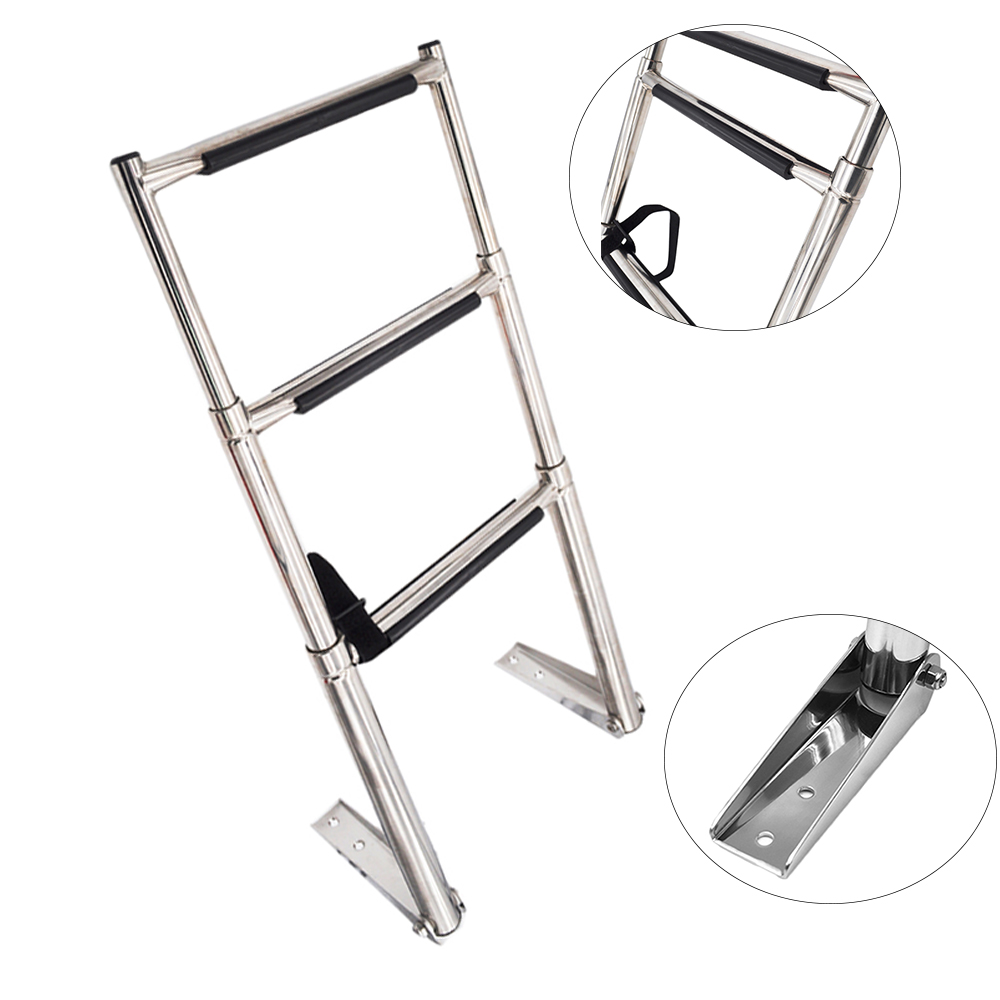 3 Steps Under Platform Boat Boarding Ladder Marine Yacht Stainless Steel Telescoping Swimming Pool Ladder Boat Accessories