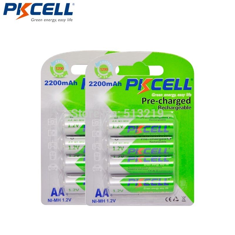 8Pcs/2 Kaart Pkcell Aa Batterij Nimh Oplaadbare Batterij Aa 2A Lage Zelfontlading 1.2V 2200Mah ni-Mh Precharge Batterijen