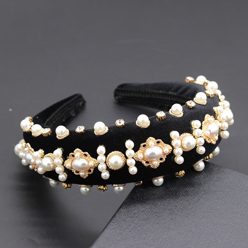 Exaggerated personality headband Baroque luxury heavy work exaggerated wild temperament headband rhinestone pearl headband 847: 2