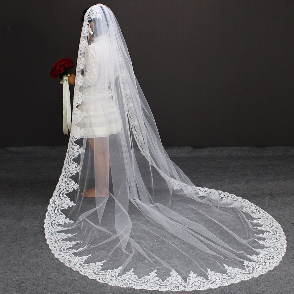Di alta Qualità Cattedrale Velo Da Sposa con Pettine Uno Strato di 3 Metri di Velo Da Sposa Bianco Avorio Lungo Velo Della Sposa Velo de da sposa