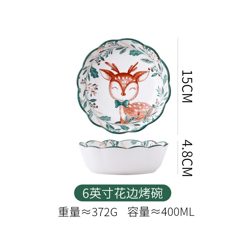 Cartoon Ceramic Kids Plate Set Dinning Food Deer Restaurant Nordic Plates Dinner Serving Platos De Cena Home Tableware DL60PZ: 6 inch baking bowl