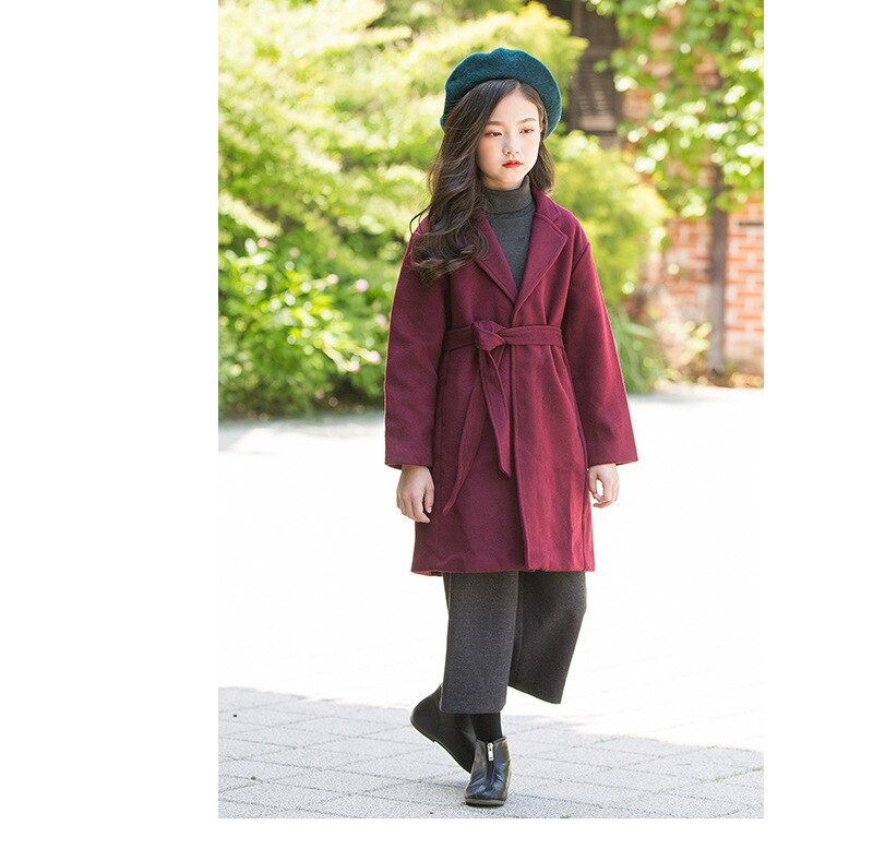 Manteau d'automne pour filles, manteau en tissu de laine, en laine de mouton, vêtements pour enfants de 7 à 15 ans,