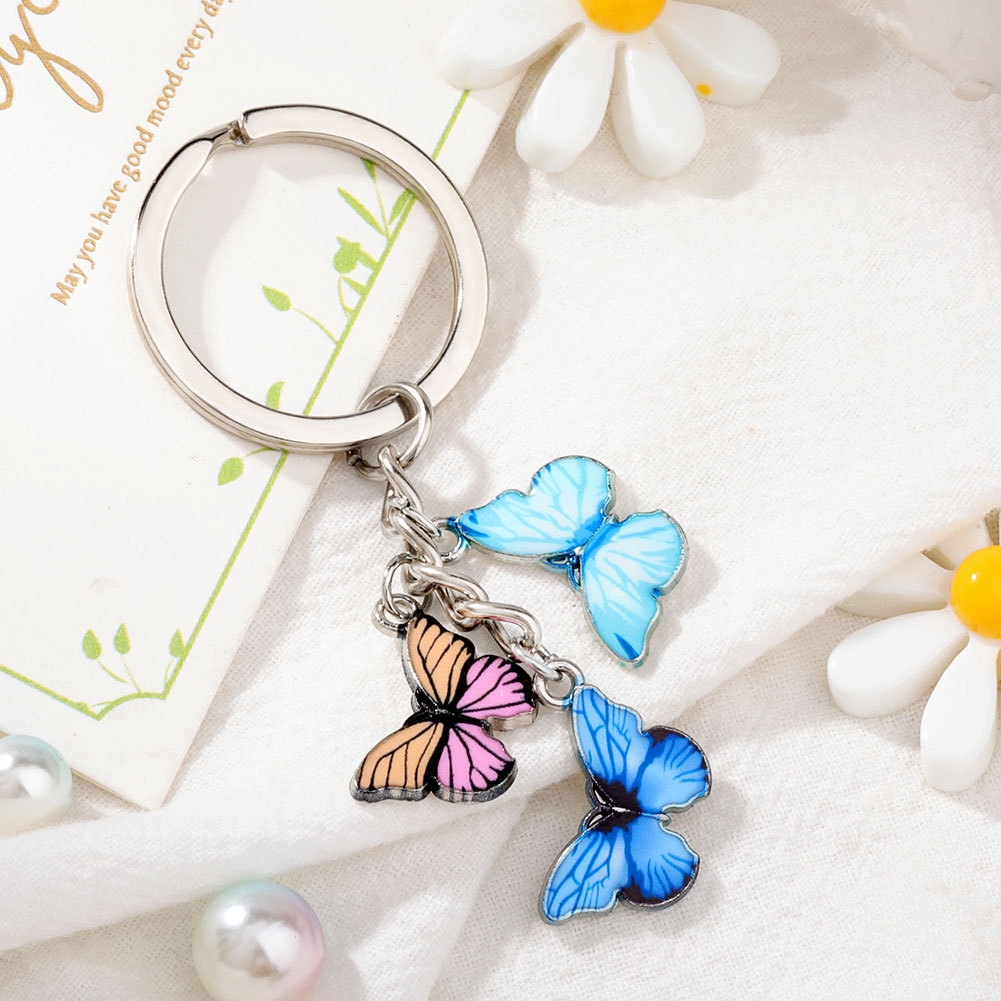 Farverig emalje sommerfugl nøglering insekter bilnøgle kvinder taske tilbehør smykker: 3