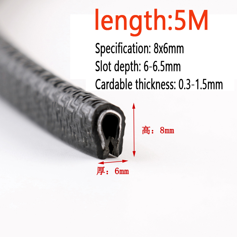 5m længder clmap fortykket panel u-formet gummitætningsliste kant gummibeskyttelsesliste metalplade kant gummiliste: Khaki