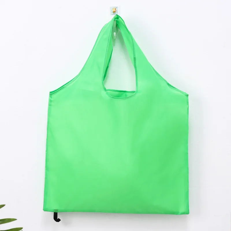 Foldable Shopping Bag Reusable Travel Grocery Bag Eco-Friendly One Shoulder Handbag for Travel Solid Color Supermarket Tote Bags: L / green