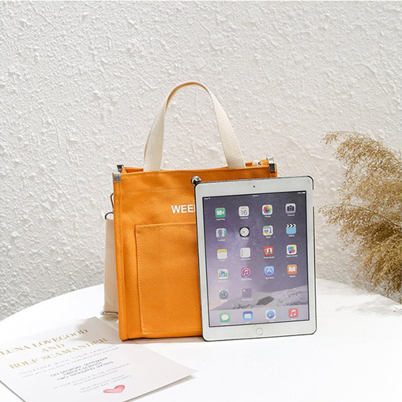 Leinwand Tote Tasche 2022 Frauen Schulter Taschen Mädchen Käufer Frühjahr Und Sommer Große Kapazität Einfarbig Buchstaben Druck Handtasche