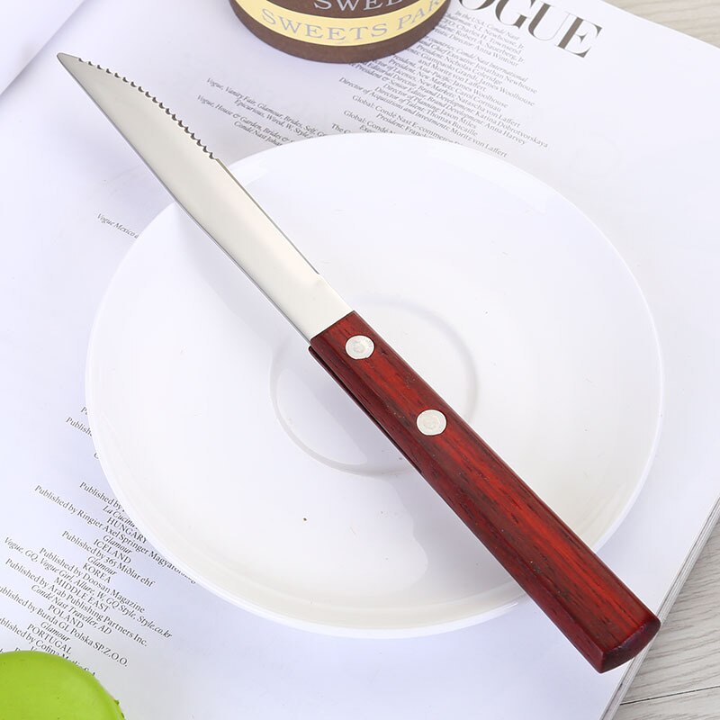 Rustfrit stål middagsske gaffel kniv bordservice metal spisestel træskaft bestik bryllup fest hotel køkken tilbehør: C-kniv