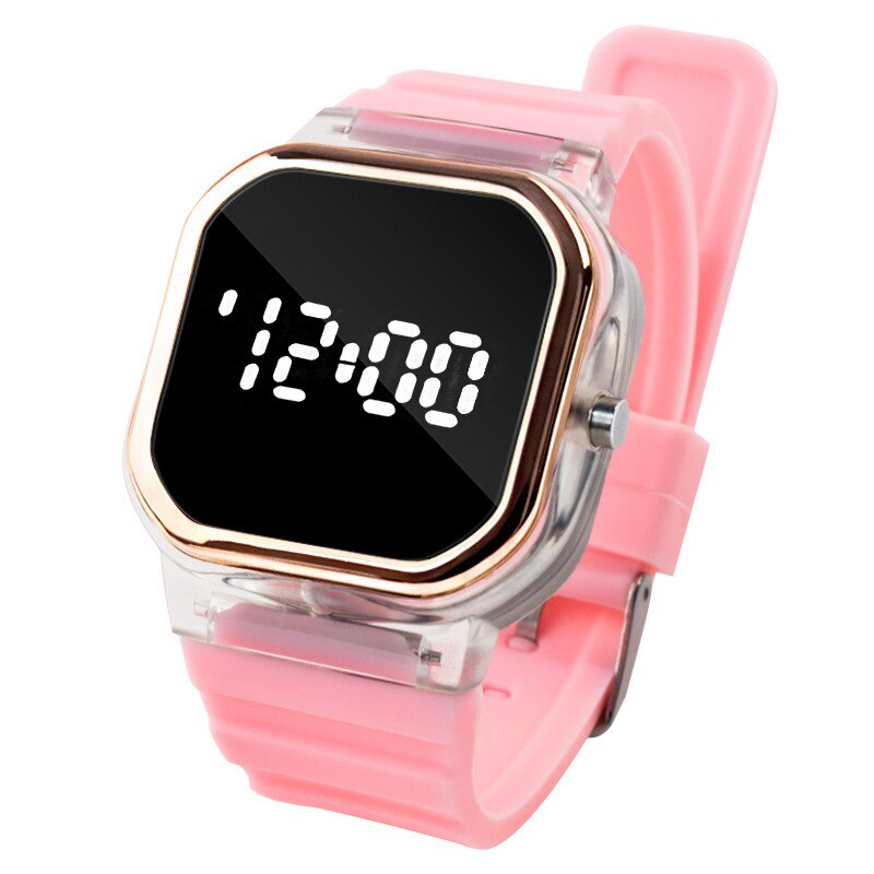 Led elektronisk digital gummiklokke for kvinner tilfeldig enkel silikon dameklokke herre montre femme zegarek damski: Rosa