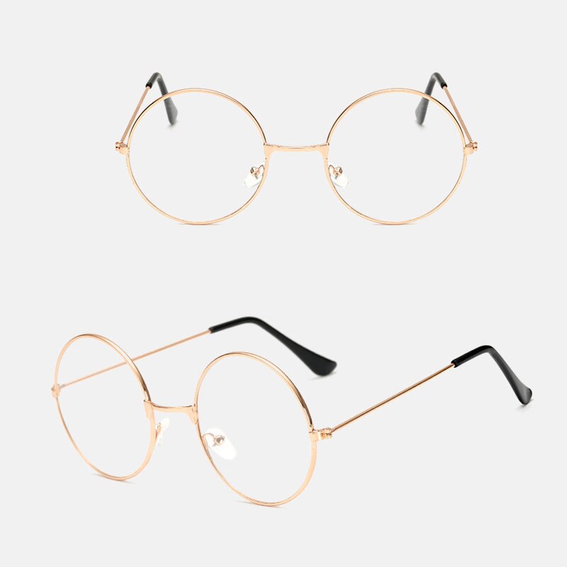 Gafas clásicas redondas, montura Simple, cristales planos, luz clásica, miopía, Gafas de Metal para mujer, montura de gafas de estilo intelectual literario: Gold