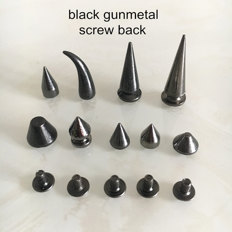 Ruuvata metalliset niittinastat, musta gunmetal punk rock piikkiniitti, luoti / härkäsarvi ruuvitappi, tee-se-itse-kengät, laukut, nahkakäsityöt