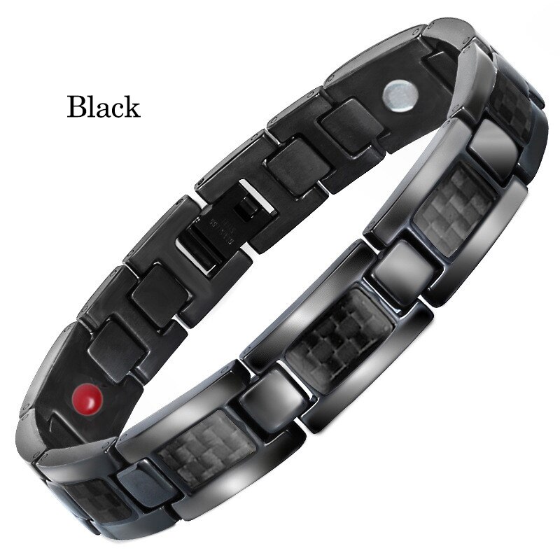 Blue Carbon Fiber Mens Health Energy 3 IN 1 Bracelet Bangle Twisted Magnetic Bracelet Stainless Steel Women Power Therapy Magnet: Black