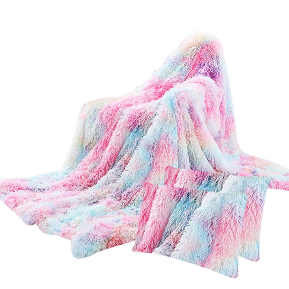 3 Stks/set Pluizige Deken Met Kussensloop Warme Zachte Fleece Deken Voor Kinderen Volwassen Gq: Rainbow-160x200cm