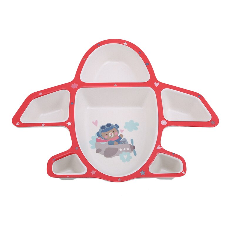 1 sæt palle + gaffel + ske baby service fly keramik baby lære retter babymad middagstallerkener: Rød