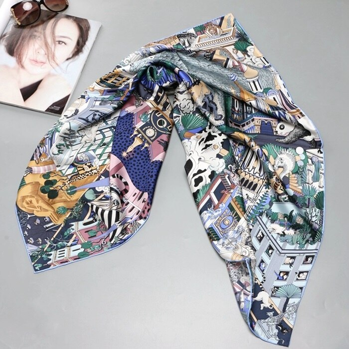 100%  silke skjerf sjal wraps bydyr trykk silke skjerf foulard 35 "  x 35 ": Farge 1