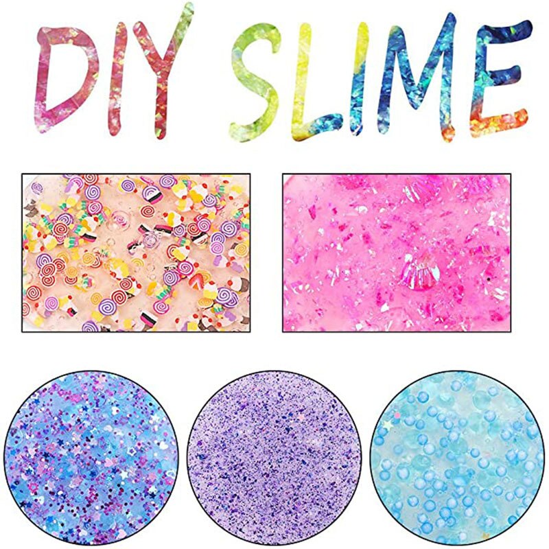 70 Packs Slime Maken Kits Materiaal Sets Diy Handgemaakte Kleurrijke Pailletten Schuim Bal Korrels Vissenkom Kralen Glitter Zeemeerminnen