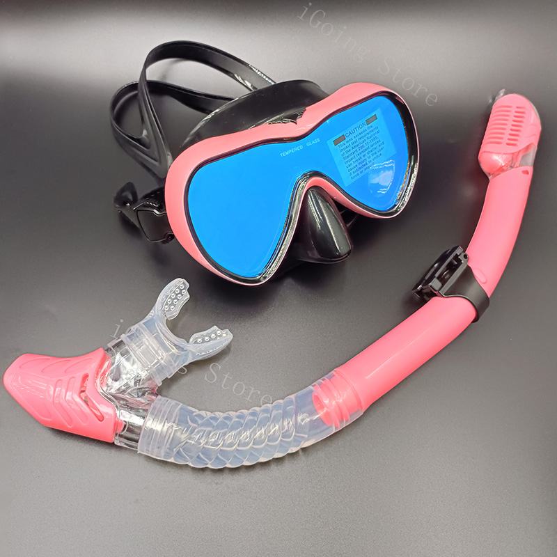 Advanced Anti-Fog Snorkel Mask for Snorkeling Swimming Scuba Diving with Wide-Angle Tempered Glass Coating Lens Snorkelling Set: Pink Set 2
