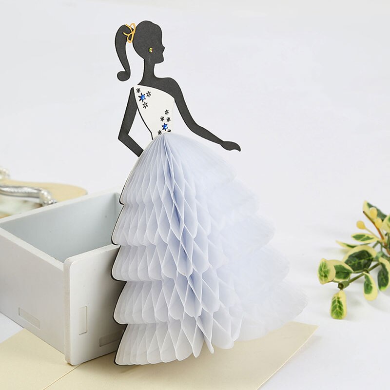 Carte d'invitation princesse blanche 3D pliable | 1 pièce, en nid d'abeille, pour Table, fournitures d'anniversaire et de mariage, carte de remerciement pour les invités