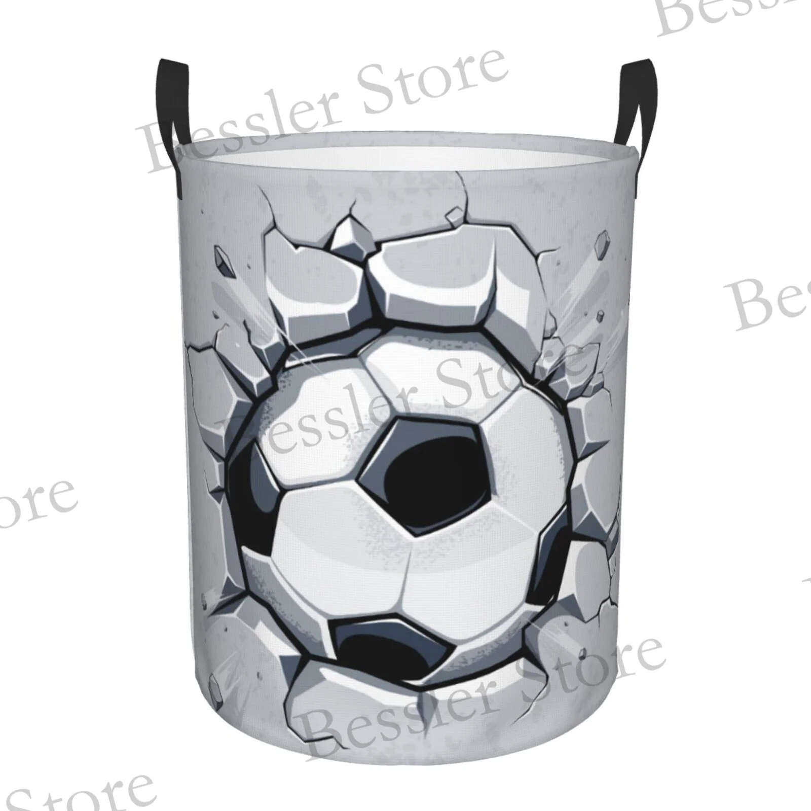 Foldable Laundry Basket For Dirty Clothes Soccer Balls Sport Football Pattern Storage Hamper Kids Baby Home Organizer: S / Beige