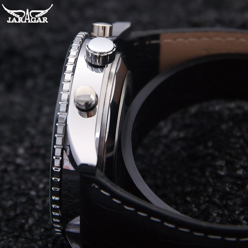 Jaragar Luxe Top Mannen Mechanische Horloges Automatische 6 Handen Lederen Band Horloges Big Dial Voor Man Horloges