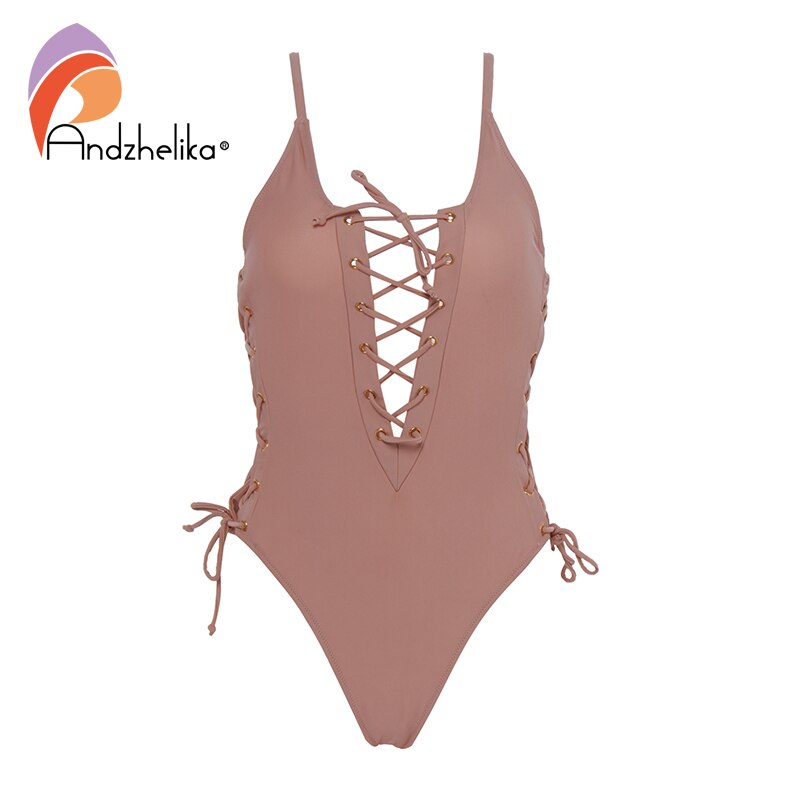 Andzhelika Solid Bandage Een Stuk Badpak Vrouwen Sexy Hoge Cut Meisjes Badpak Badpakken Beachwear Monokini