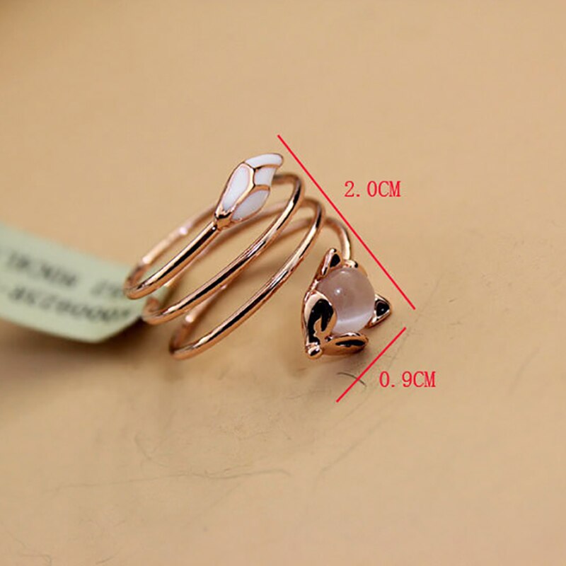 Dubbele Fair Ringen Voor Vrouwen Delicate Vos Multiturn Kronkelende Cat 'S Eye Steen Rose Goud Kleur Vinger Ring Mode-sieraden KBR144