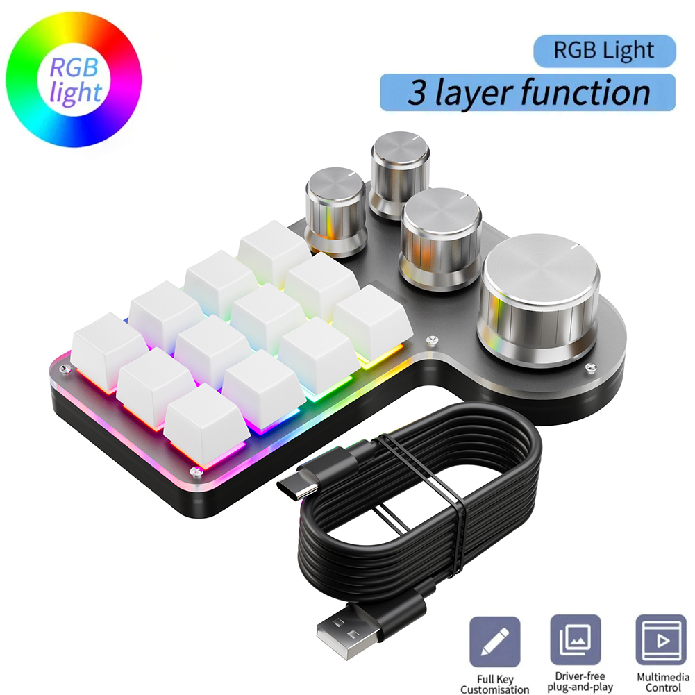 Wireless Bluetooth Programming Macro Custom Knob BT Keyboard RGB 12 Key Swap Shortcut Key Button Mechanical Gaming Keypad: camel