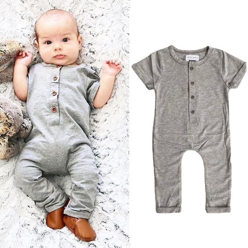 Solid Short sleeve Buttons up Baby One Piece Jumpsuit Rompers For Boy