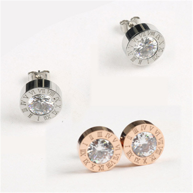Martick 316 rustfrit stål runde glans aaa  cz 8mm diameter romertal øreringe til kvinder mærke smykker  g6