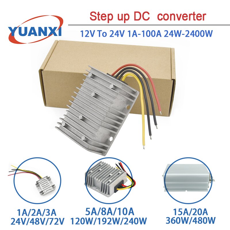Convertidor de CC de 12V a 24V, convertidor de CC de 24W-2400W