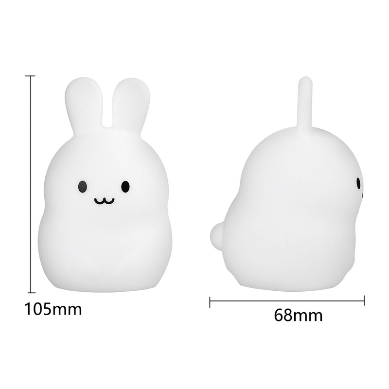 Mini björn flodhäst uggla pingvin kanin led nattlampa 9 färger tecknad silikon djur sänglampa för barn barn baby: Minikanin